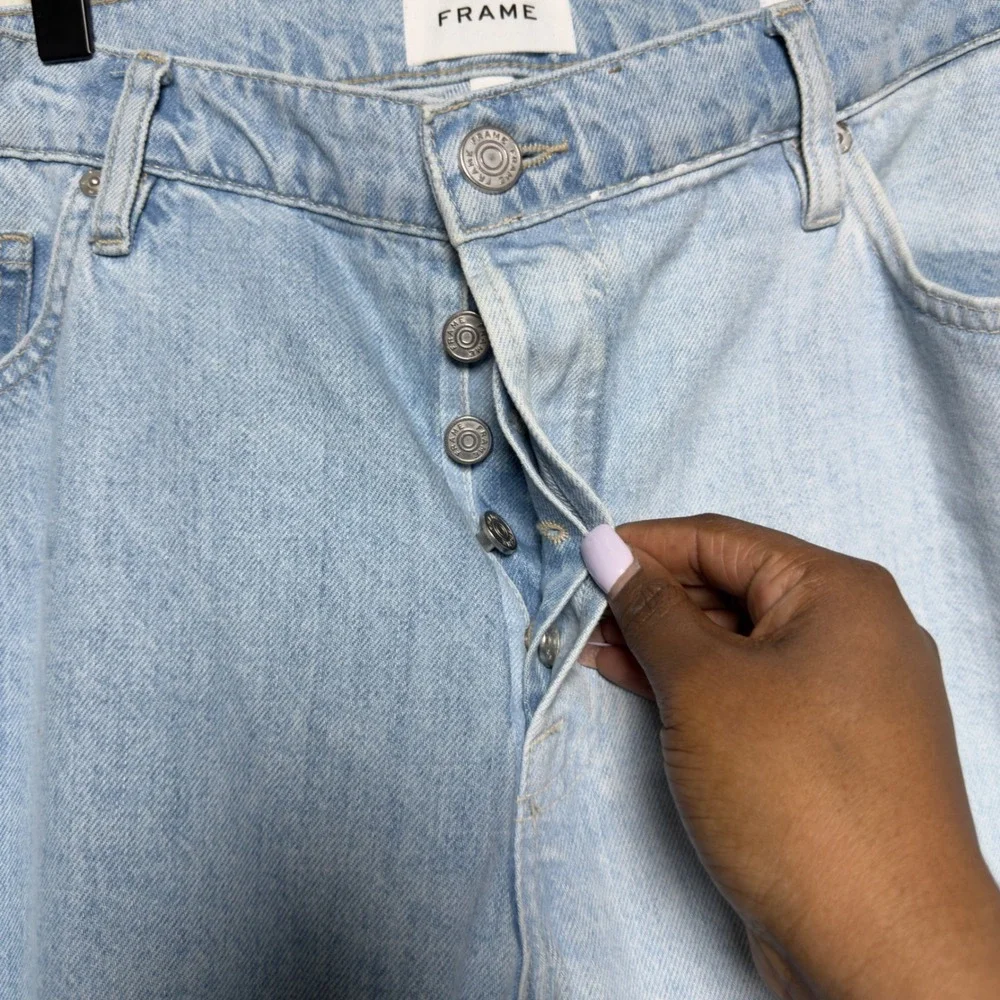 Frame Women Le Slouch Crop Jeans 33" Two Tone Light Wash‎ Button Fly Western - Picture 5 of 13
